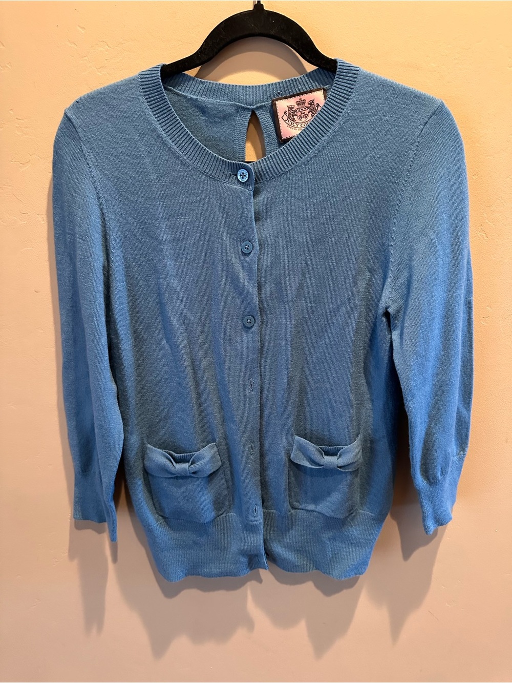 Juicy Couture Bow Back Cut-Out Cardigan Sweater Blue – Size M - Vintage